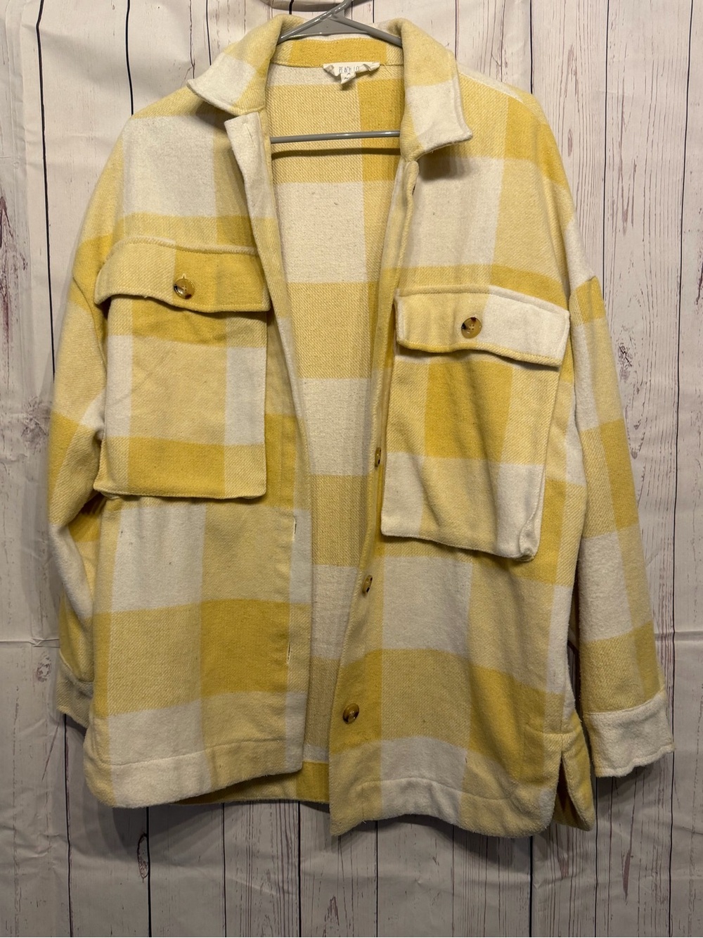 Peach Love California Yellow and White Plaid Shacket